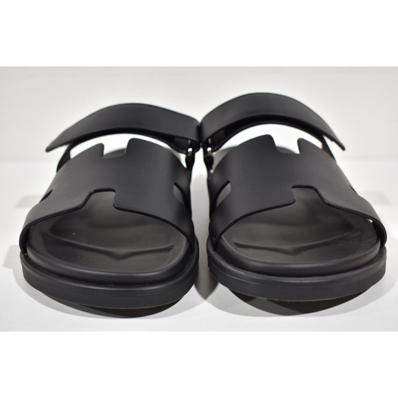 Hermes Chypre Sandal Mens Black Leather H Logo Strap Slide Slip On Flat 44 11 - Picture 5 of 12